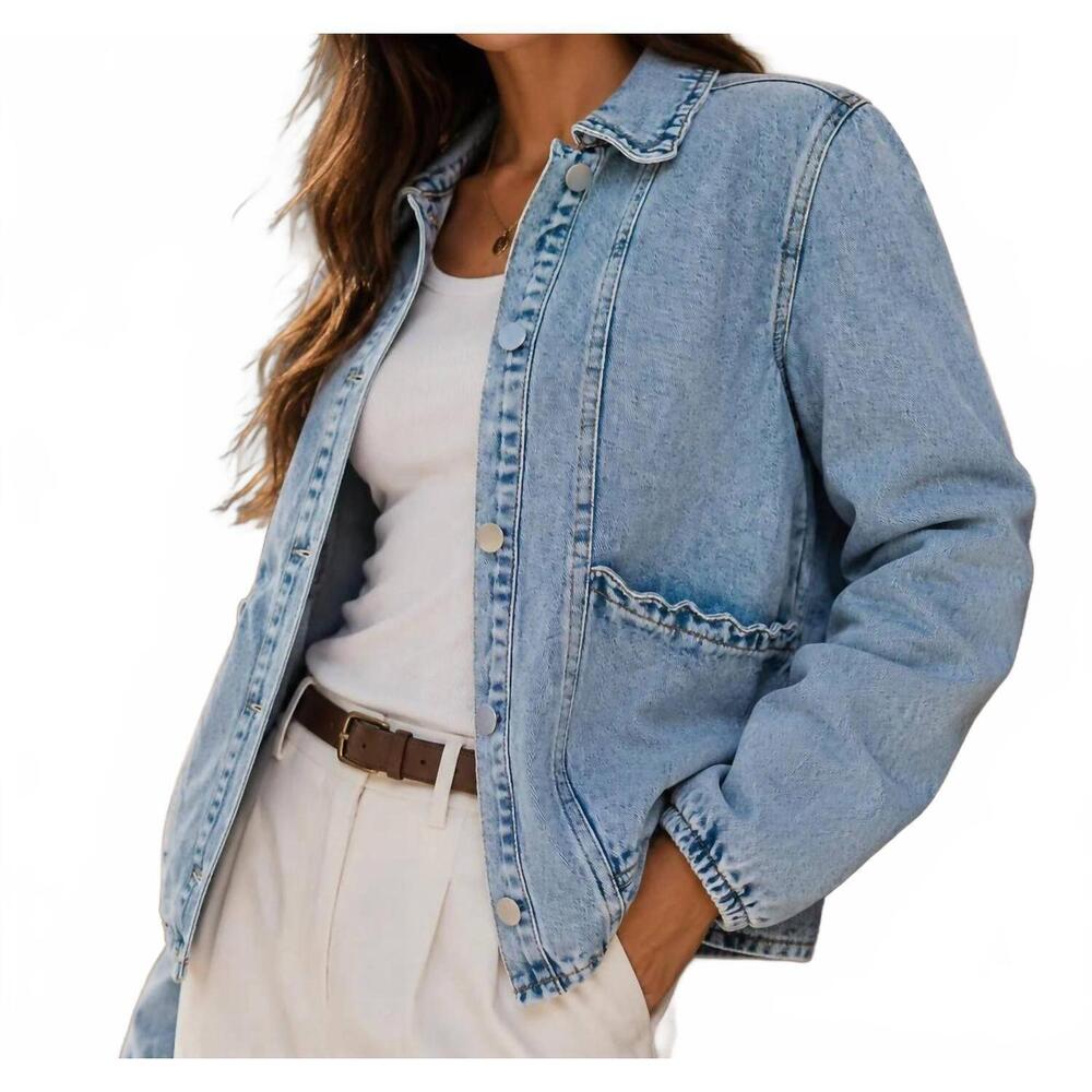 NEW INDIE & CO willow scallop denim jacket in myosotis